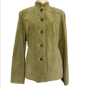 Green Suede Mandarin Collar Jacket Large